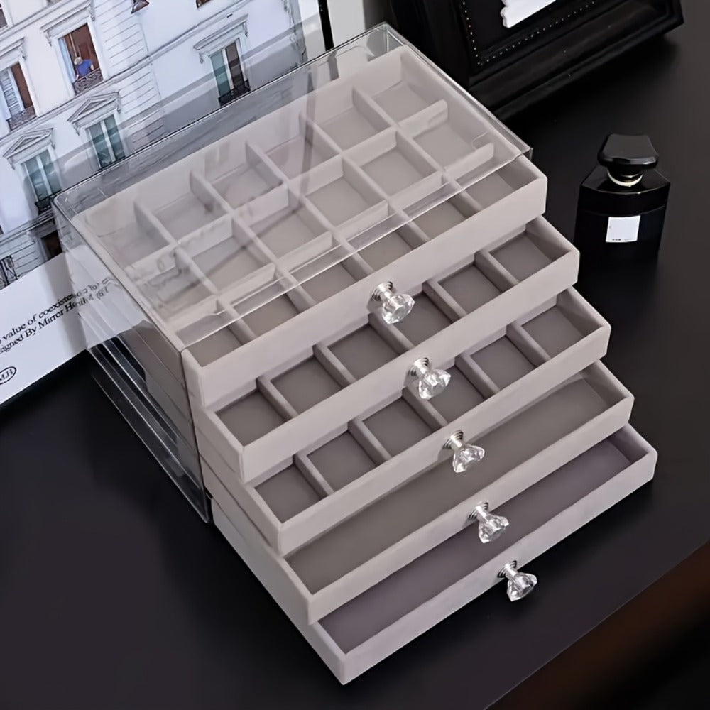 5-Tier Jewelry Box Organizer with Drawer Luxury Glam Storage