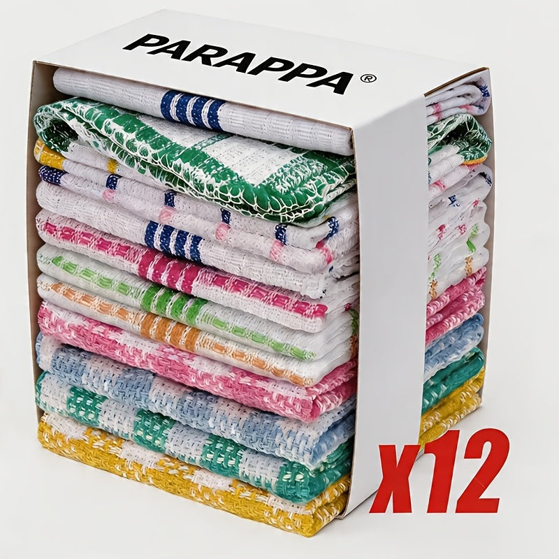 Kitchen Dish Cloths Set 12 Pcs ¨C Super Absorbent Waffle Weave Dishwashing & Scrubbing Towels, Christmas Holiday Plaid Pattern, Assorted Colors, 12x12 Inch Reusable Cleaning Cloths