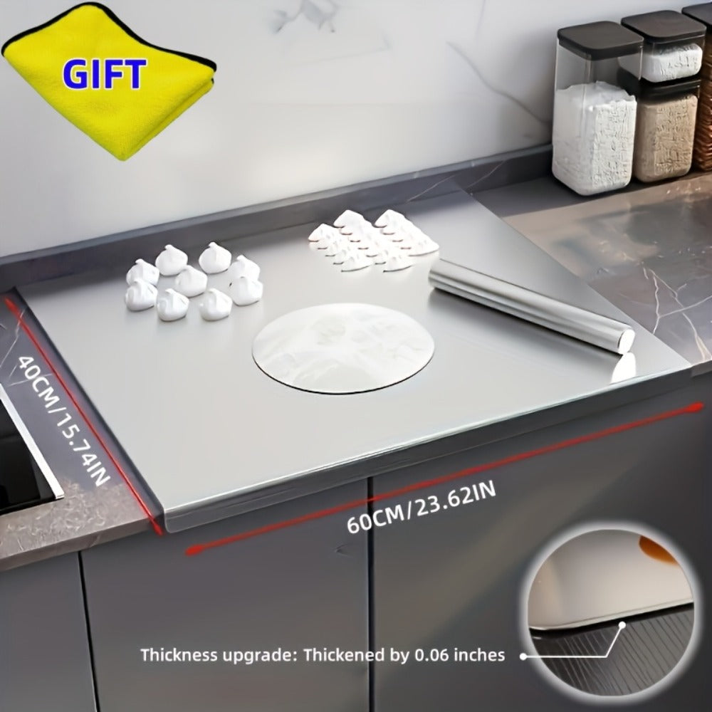 Stainless Steel Cutting Board Extra Large 304 Steel Anti-Slip L-Edge for Baking Kneading Dough BBQ Kitchen Chopping Board 3 Sizes