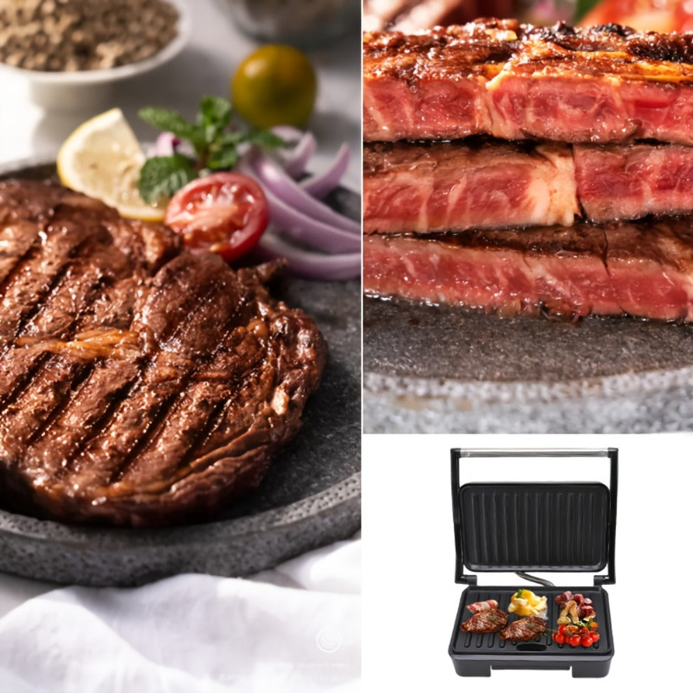Electric Panini Press Grill Double-Sided Heating Sandwich Maker Waffle Iron Steak Grill Indoor Barbecue Machine for Panini Toasts Burgers Sausages Quick Meals Home Kitchen