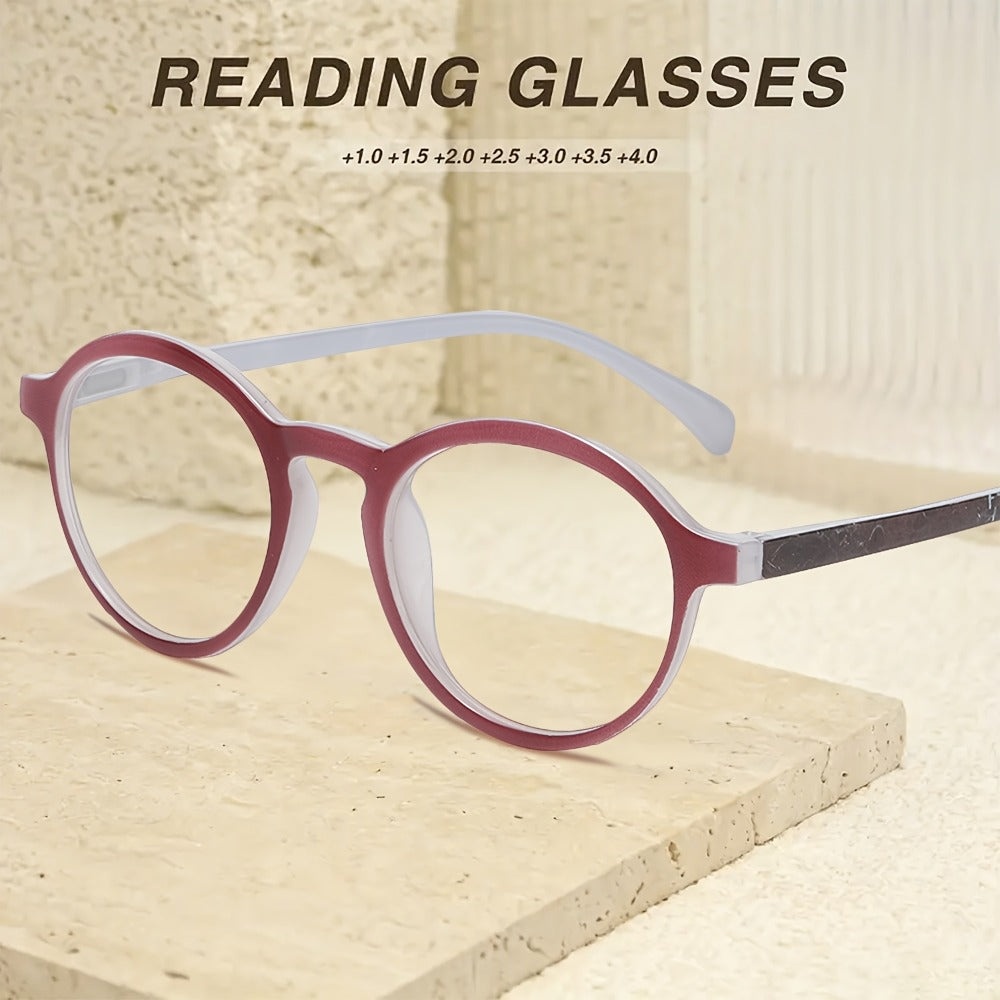 Fashion Reading Glasses 6 Pack for Women and Men Full Frame Round Circle PC Frame Multi-Color Lightweight Durable Lenses Vision Aid Readers Magnification Plus 1.0 to Plus 4.0 Mixed Color Value Set