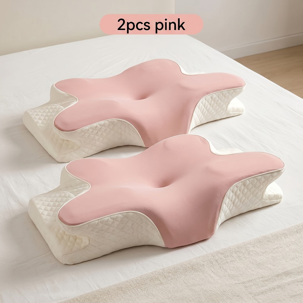 Cervical Neck Pillow for Sleeping - Butterfly Contour Memory Foam Ergonomic Support for Back & Side Sleepers, Slow Rebound Pressure Relief, Cervical Spine Alignment, Machine-Washable Cover, Multi-Color
