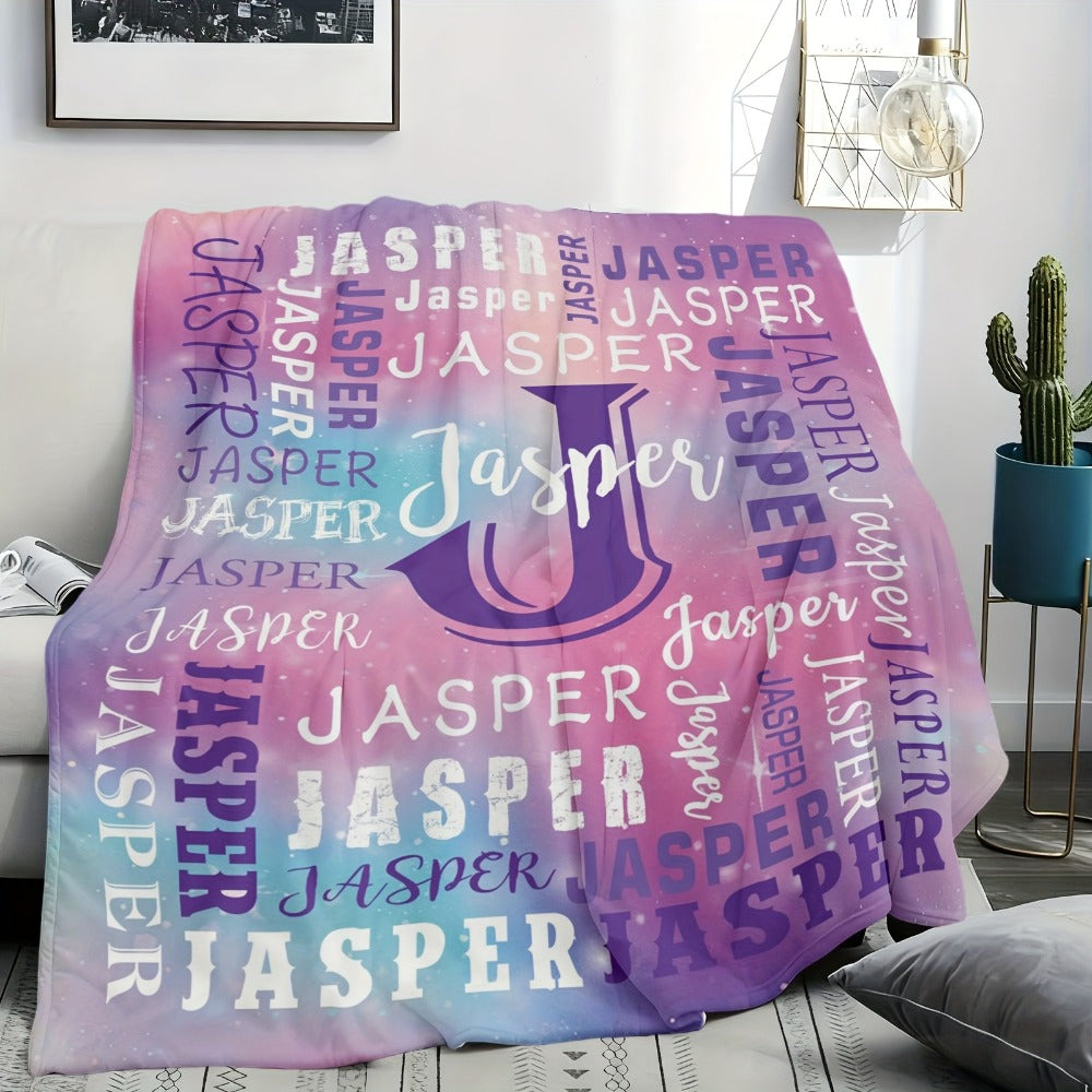 Personalized Flannel Blanket 280GSM Custom Name - Soft All-Season Throw Blanket for Home Picnic Travel, Cozy Polyester Gift Blanket Multi-Color Options