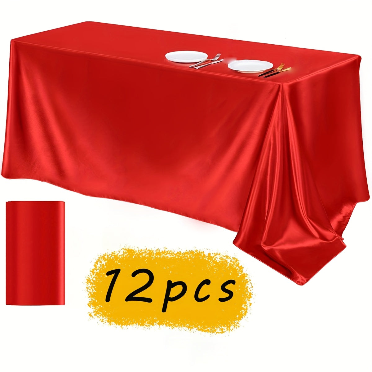 Satin Tablecloth 12pcs 57¡±x102¡± Rectangular Silky Smooth Fabric Table Cover for Wedding Banquet Birthday Party Holiday Event