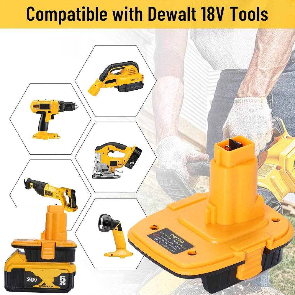 DM18D Battery Adapter for DeWalt 18V XRP NiCad NiMh Cordless Tools Compatible with DeWalt 20V Li-ion or MK 18V Red Tools Li-ion Replaces DeWalt 18V Battery 2 Pack or 4 Pack Adapter Only