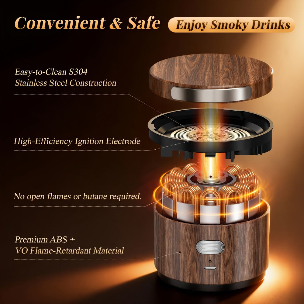 Electric Cocktail Smoker Kit with 6 Wood Chips ¨C Flame-Free USB Rechargeable Whiskey Smoker for Tumblers & Wine Glasses, Gift for Men Dad Husband