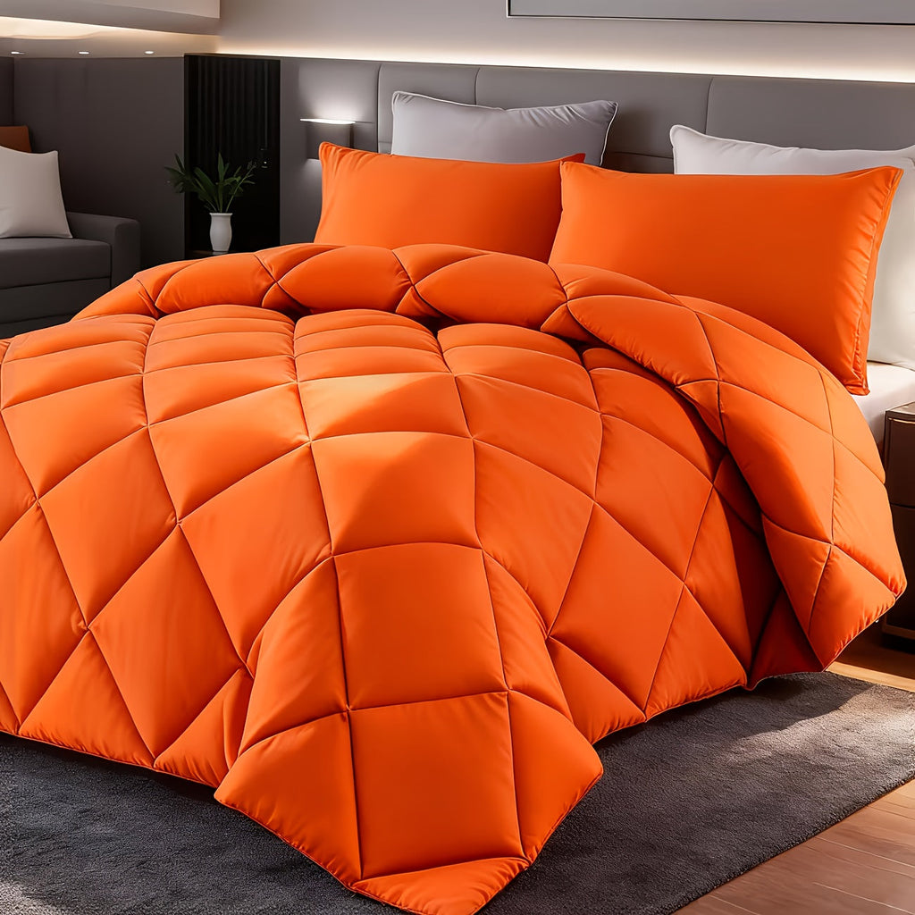 Comforter Set 2-3 Piece Rhombus Grid Luxury - Soft Lightweight Breathable Oversized Bedding Set with Pillowcases, All Season Twin Queen King, 24 Colors Available