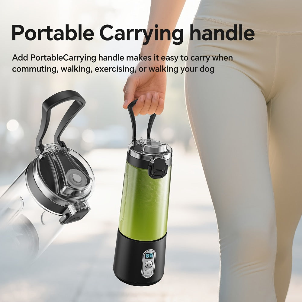 Portable Smoothie Blender USB-C Fast Charge 6-Blade Stainless Steel ¨C Digital Timer Battery Display High-Speed Ice Crush No-Spill Lid | Protein Shake Gym Travel Blender in Black Pink White