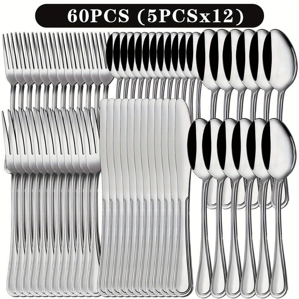 Stainless Steel Flatware Cutlery Set ¨C Mirror Polished, Dishwasher Safe, Silver & Black Options, Service for 4 / 8 / 12 ¨C Kitchen Utensil Set for Home, Restaurant & Wedding Gift