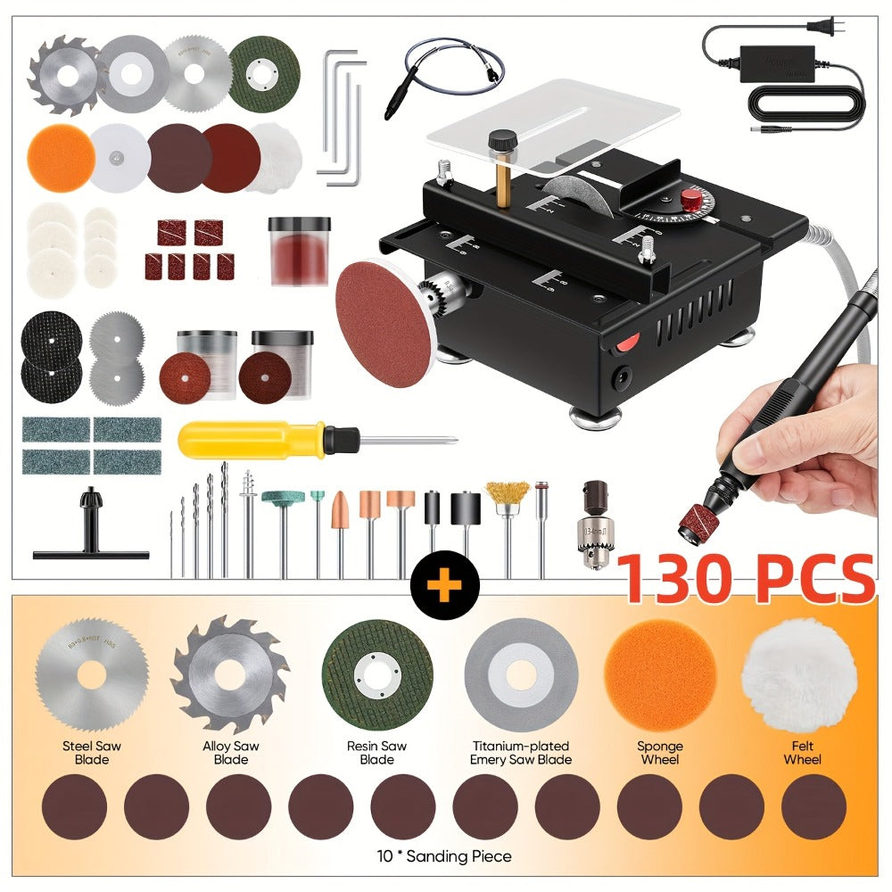 Mini Table Saw Multi-Function Portable DIY Machine, Sanding Engraving Drilling All-in-One Woodworking Tool, 7-Speed Adjustment, Precision Handmade Crafts, Great Gift for Dad, Husband & Men