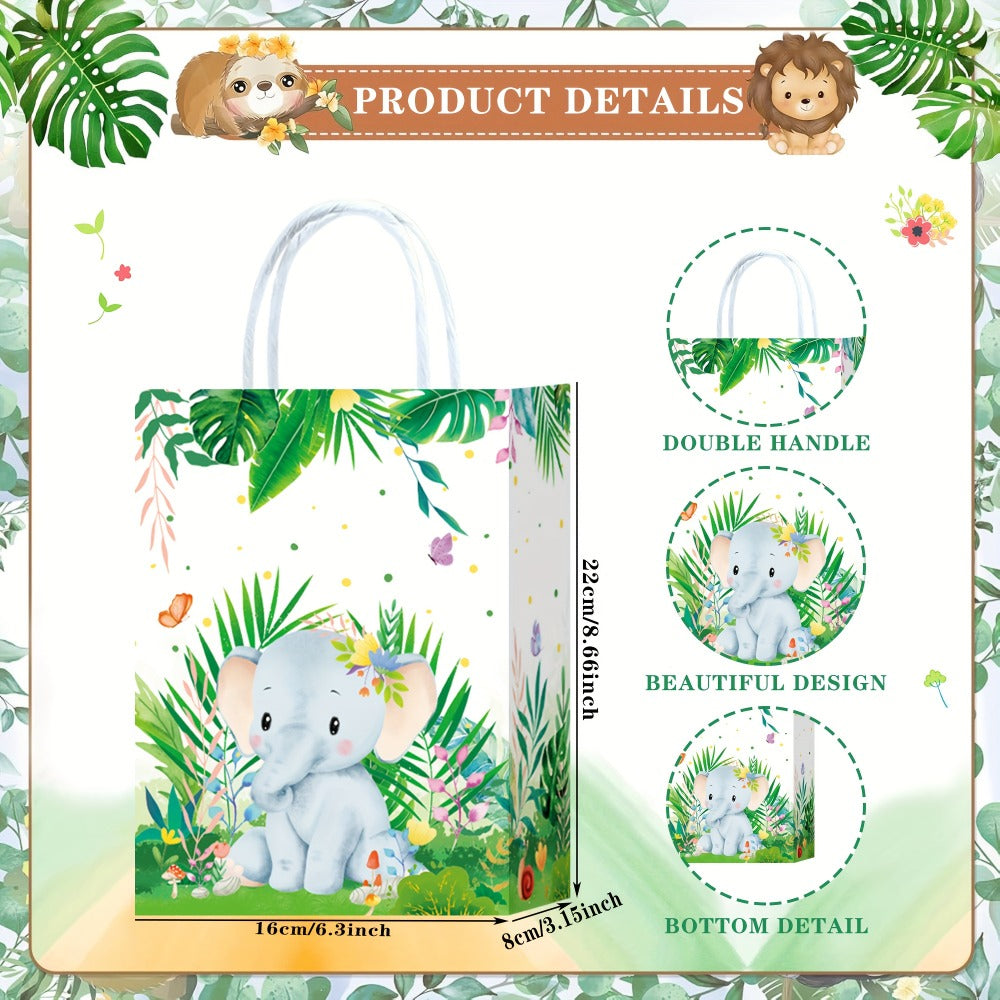 Party Favor Bags Safari Animals Jungle Theme Woodland Print Paper Goodie Bags with Handles for Kids Birthday Party Candy Gift Bags 8 Styles 16 or 32 Pack