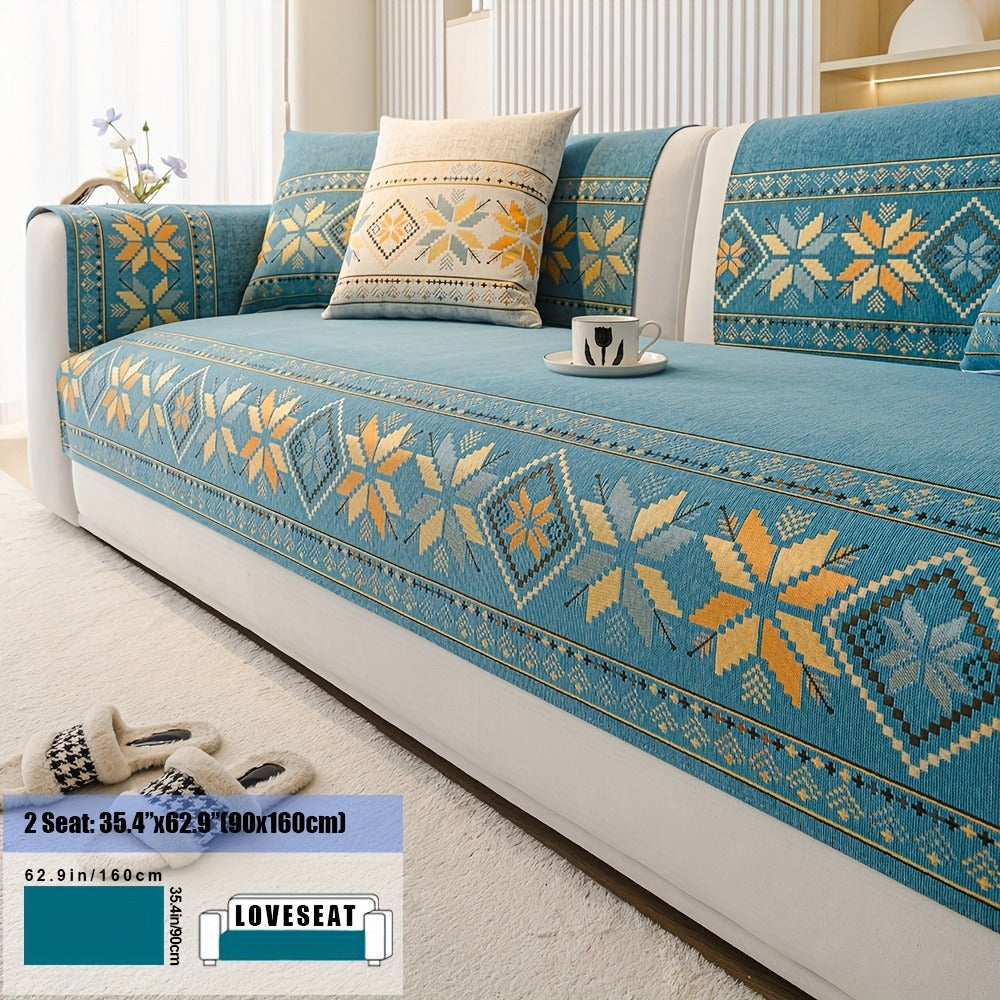Chenille Sofa Slipcover 1pc Boho Vintage Style - Luxury Non-Slip Removable Four Seasons Universal Couch Cover | Armrest 1 2 3 4 Seater | Dark Gray Light Gray Blue | Living Room Home Decor