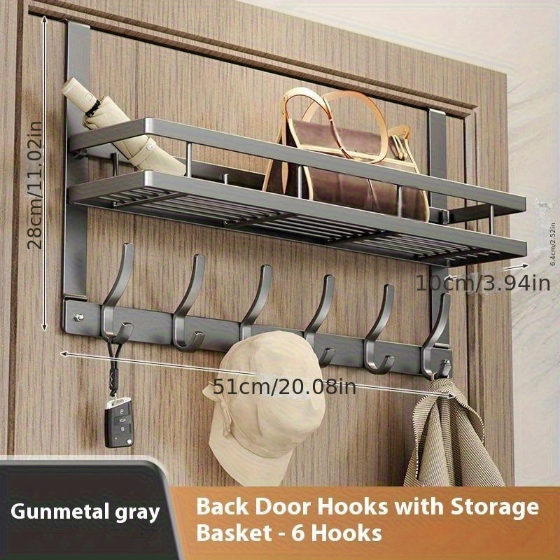 Over-the-Door Storage Rack with Hooks ¨C Metal Multifunctional Organizer for Bedroom Bathroom Kitchen, 4/5/6/8 Hook Options in Gray & Black