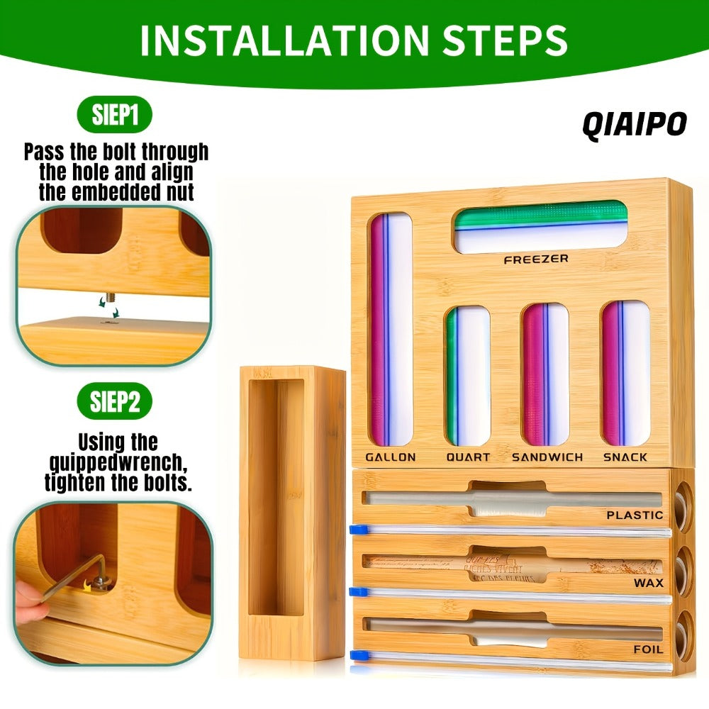 Bag Organizer Box 9-in-1 Kitchen Wrap & Foil Drawer Organizer, Compatible with Gallon Quart Sandwich Snack Bags, Easy to Use and Clean, Space-Saving Kitchen Storage Solution