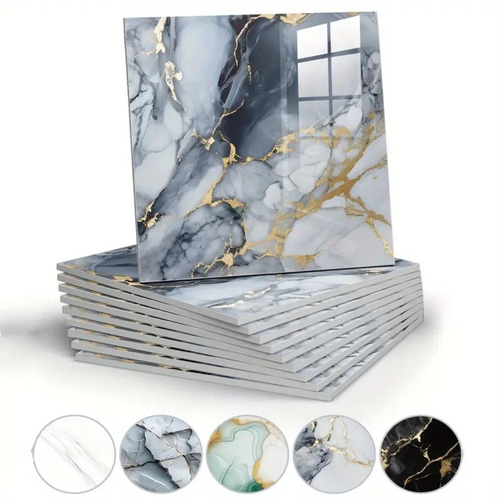 Self-Adhesive PVC Marble Tile Stickers 20pcs 30x30cm Waterproof Wall Panels for Bathroom Kitchen Living Room Backsplash Decor