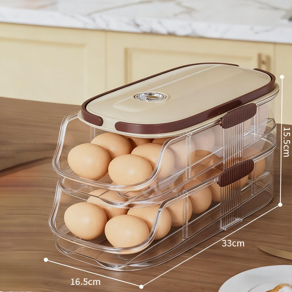 Egg Organizer for Refrigerator, Multi-Layer Auto-Rolling Egg Rack with Large Capacity ¨C Space-Saving Egg Storage Dispenser for Fridge, Cabinet & Countertop, Ideal for Busy Families