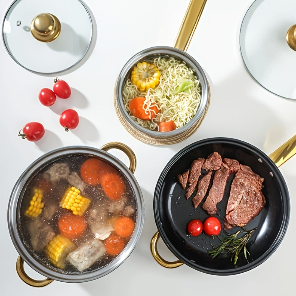 Non-Stick Cookware Set Pots and Pans 10 & 12 Piece ¨C Heat-Resistant Frying Pan, Saucepan & Stewpot | Honeycomb Coating Stainless Steel Kitchen Cooking Set for All Stoves | Stylish Durable Multifunctional