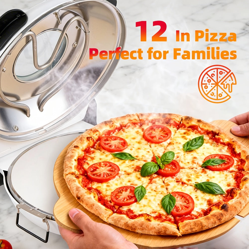 Indoor Pizza Oven Countertop ¨C 12-Inch Electric Pizza Maker Machine for Home Kitchen, Heats Up to 800¡ãF, Fast Baking Grill Oven with Even Heat Distribution, White