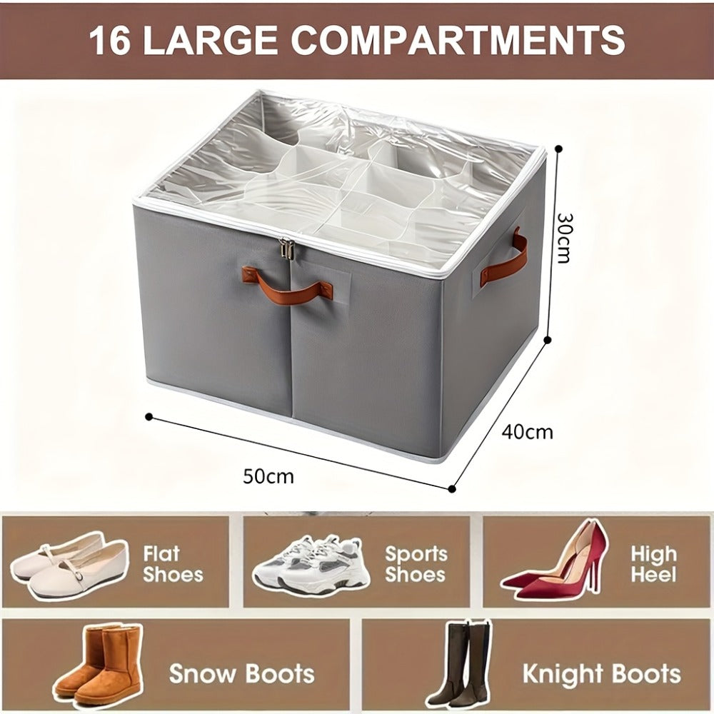 Shoe Storage Box 16-Pair, Clear Foldable Shoe Organizer with Flip-Top Lid & Reinforced Handles ¡ª Heavy-Duty Space-Saving Shoe Box for Closet, Bedroom & Entryway | Black & Grey | 1 or 2 Pack