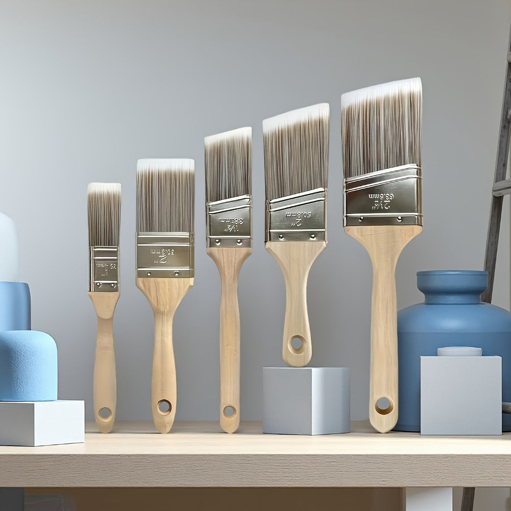 Paint Brushes Set 5 Piece Pro Grade Flat and Angle Brush Kit for Latex Oil Paint Stain Varnish Interior Exterior Wall Trim Furniture Home Improvement DIY