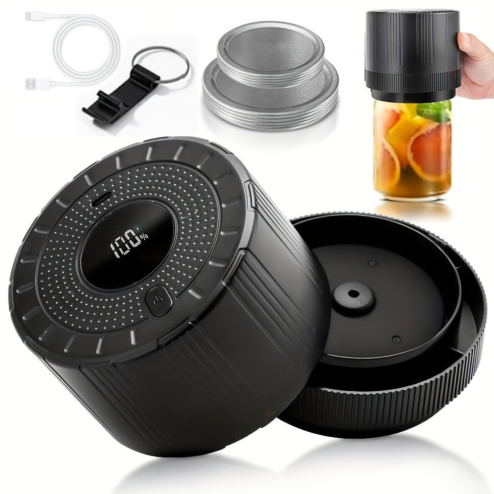 Electric Mason Jar Sealer One-Touch Vacuum Seal - 2025 New Model Automatic Jar Sealer Kit with Wide Mouth & Regular Mouth Lids, Food Storage Vacuum Sealer for Mason Jars, Canning Jar Lid Sealer, Black & White