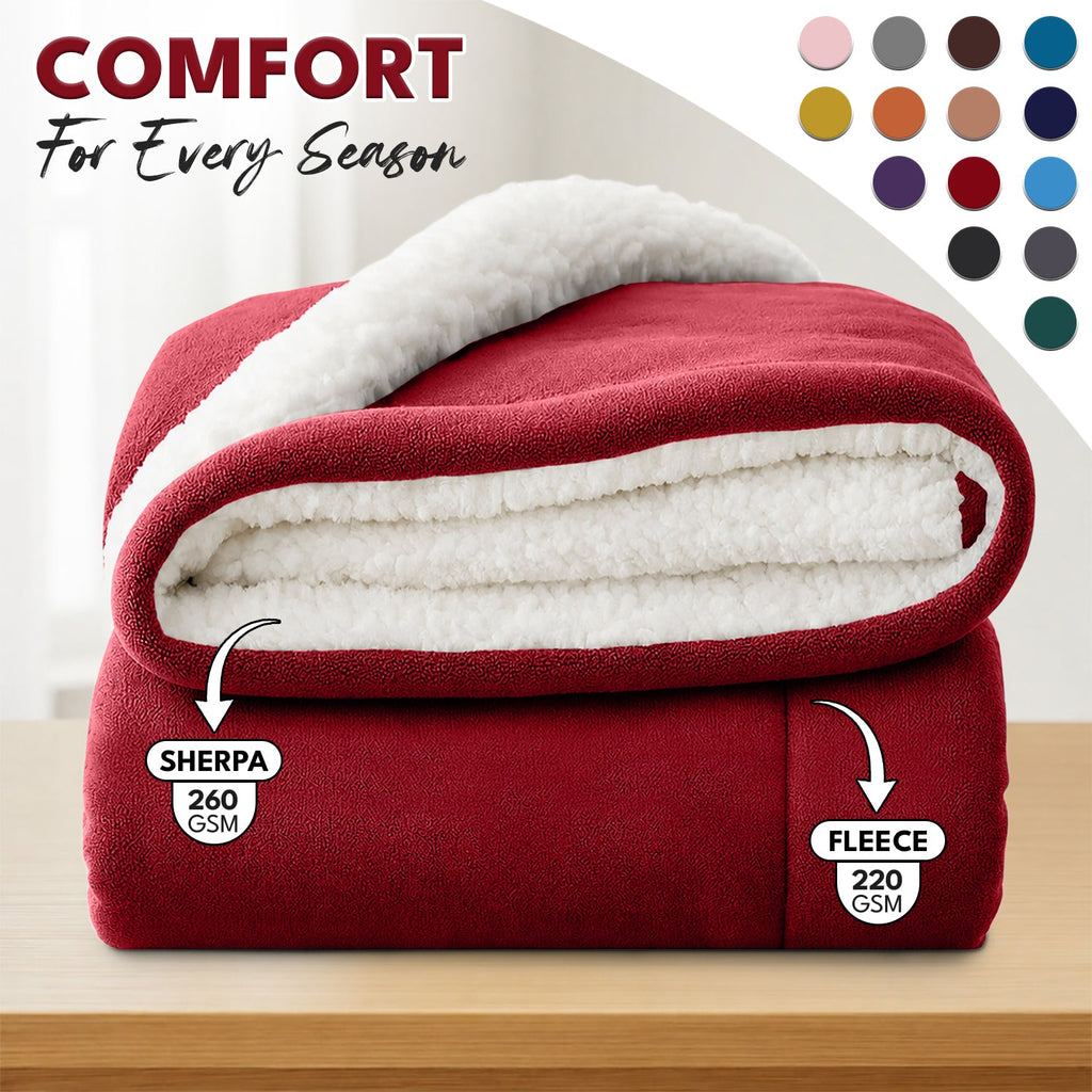 Sherpa Flannel Blanket ¨C Double-Layer Ultra Soft Warm Throw for Bed, Sofa & Bedroom Decor, Better Sleep, 14 Colors, 3 Sizes