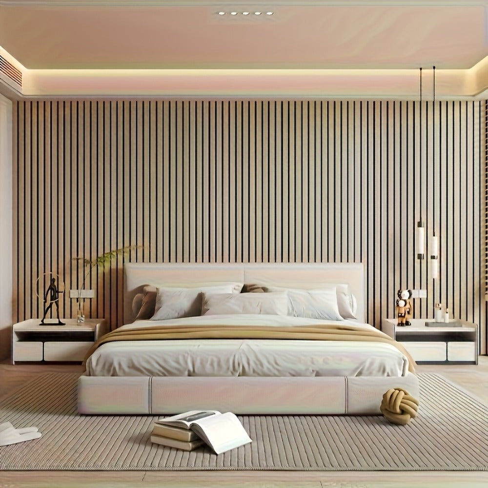 3D Wood Grain Wall Panels Self-Adhesive Peel and Stick Soundproof Grid Board Thick Matte Finish Wallpaper for Walls Ceilings Curved Surfaces Home Decor Easy Install
