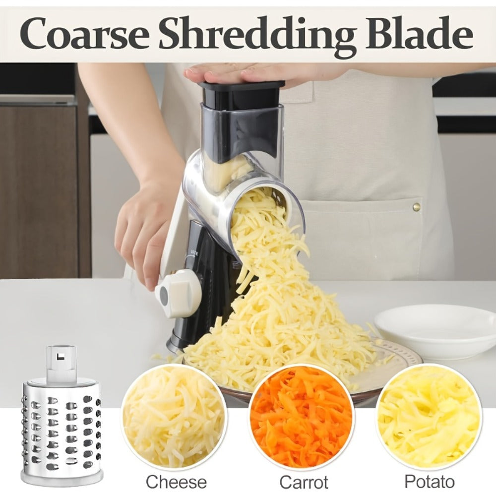 Rotary Cheese Grater with Hand Crank ¨C 3 Interchangeable Blades for Cheese, Vegetables & Nuts, Non-Slip Suction Base, Includes Cleaning Brush ¨C Manual Cheese Shredder for Kitchen (6 Colors)
