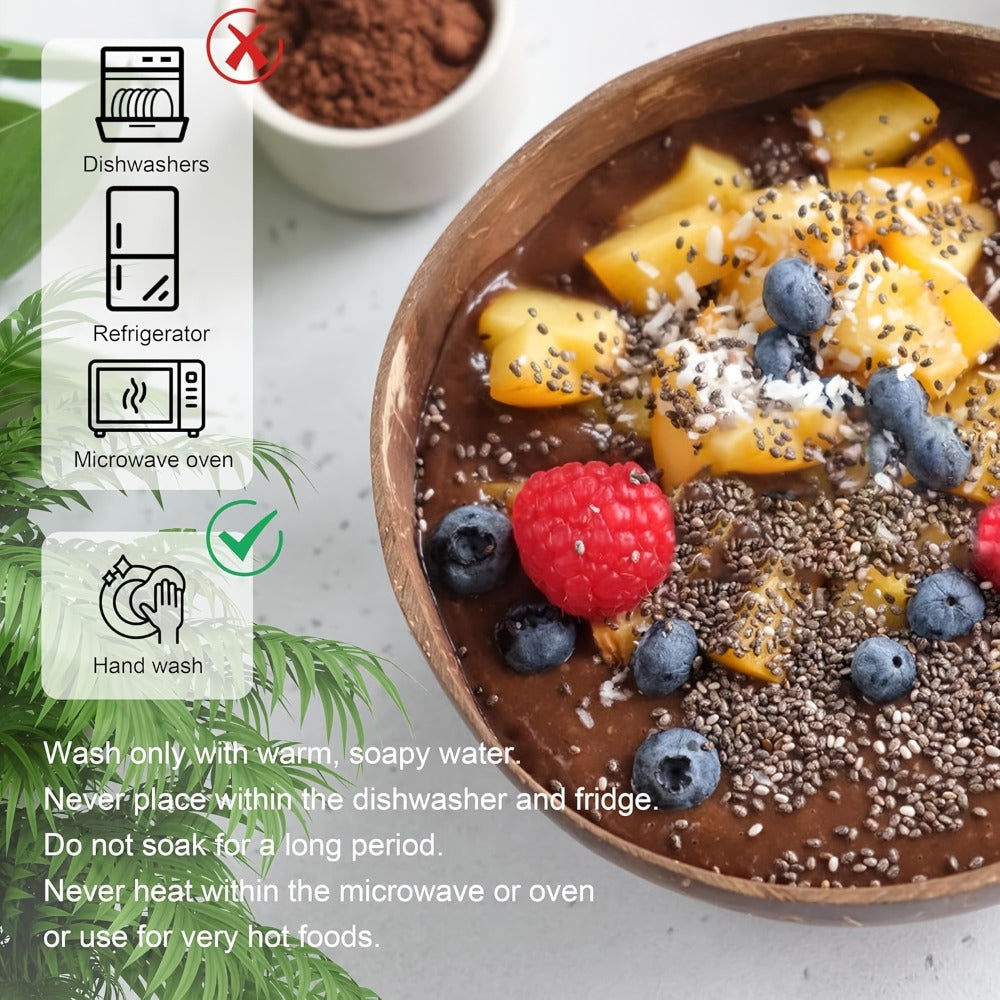 Coconut Shell Bowls Polished Handmade Natural Wooden Bowls for Smoothie, Acai, Fruit, Salad & Yogurt ¡ª Rustic Decorative Serving Bowls, Eco-Friendly Vegan Kitchen Gift | 3 or 12 Pack