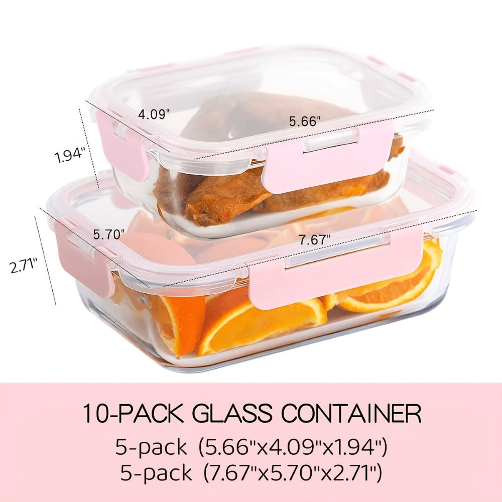 Glass Food Storage Containers with Lids 10PCS Set ¨C Airtight Leak-Proof Meal Prep Containers, Dishwasher & Oven Safe, Lunch & Leftover Storage