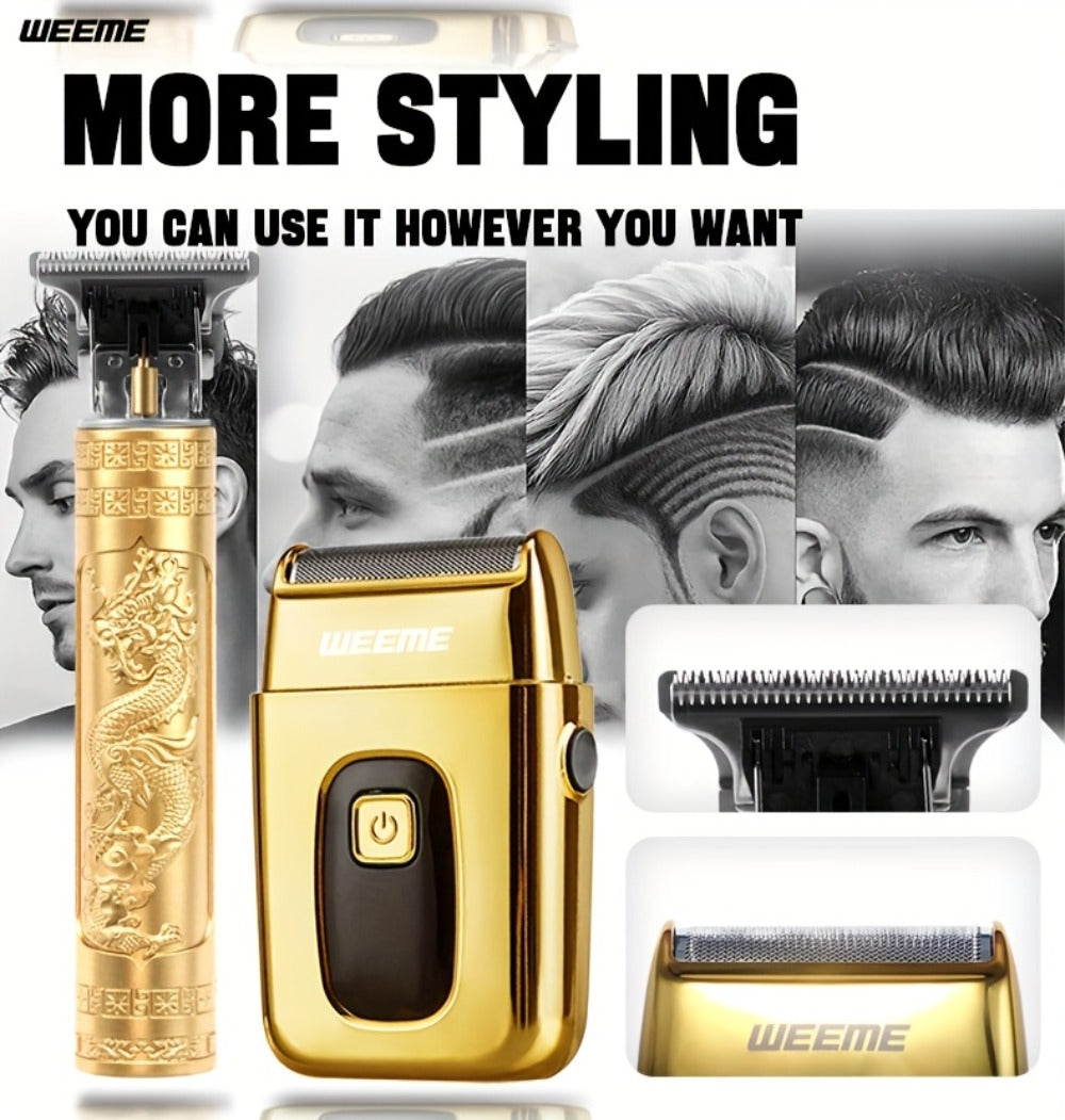 Men's Electric Hair Trimmer and Beard Trimmer 2-Piece Set Cordless Hair Clipper Short Beard Shaver for Haircut Shaving Styling Home Car Travel Use