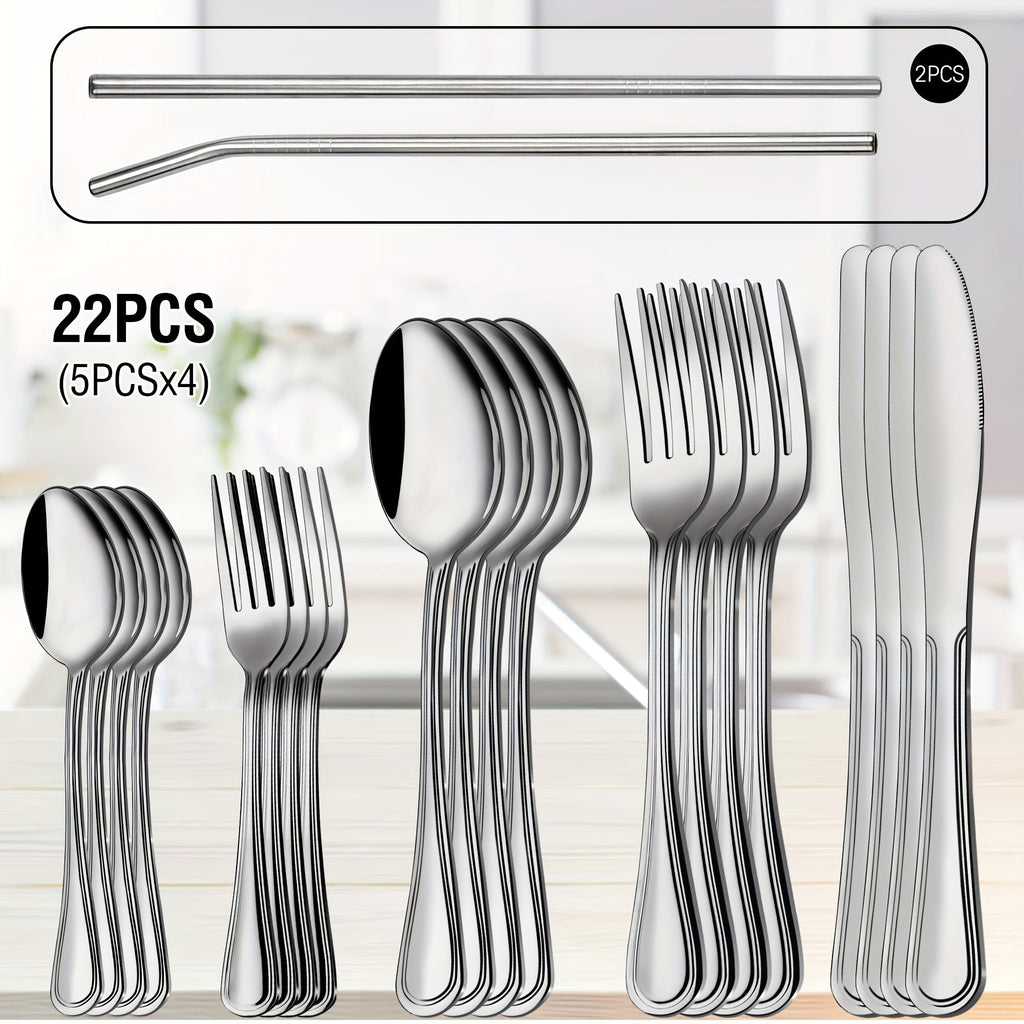 Stainless Steel Flatware Cutlery Set ¨C Mirror Polished, Dishwasher Safe, Silver & Black Options, Service for 4 / 8 / 12 ¨C Kitchen Utensil Set for Home, Restaurant & Wedding Gift