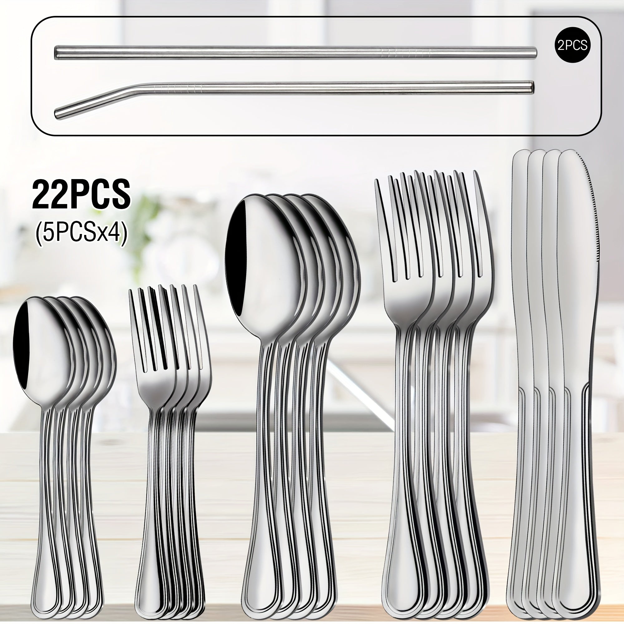 Stainless Steel Flatware Cutlery Set ¨C Mirror Polished, Dishwasher Safe, Silver & Black Options, Service for 4 / 8 / 12 ¨C Kitchen Utensil Set for Home, Restaurant & Wedding Gift
