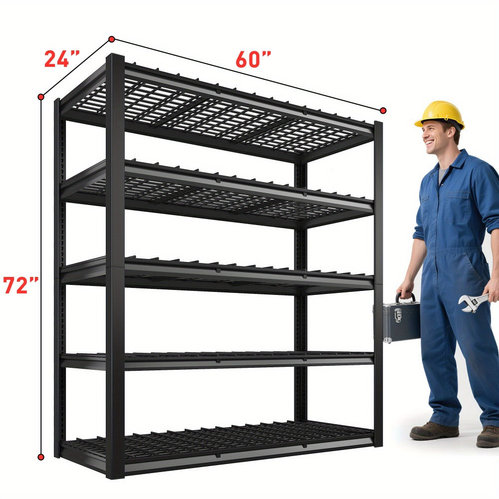 Heavy Duty 5 Tier Metal Shelving Unit Adjustable Up to 3000LBS for Garage Workshop Commercial Storage Rack No Bolt Easy Assembly Black