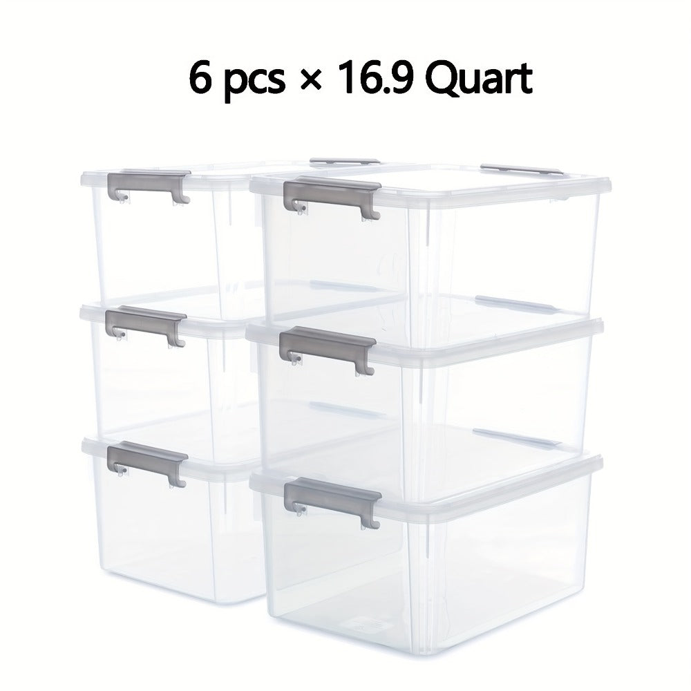 Clear Stackable Storage Boxes with Lids 6-Pack 16.9 Quart, Plastic Lockable Organizer Bins with Latches for Shelves, Closet, Home & Office Clutter Organization Containers