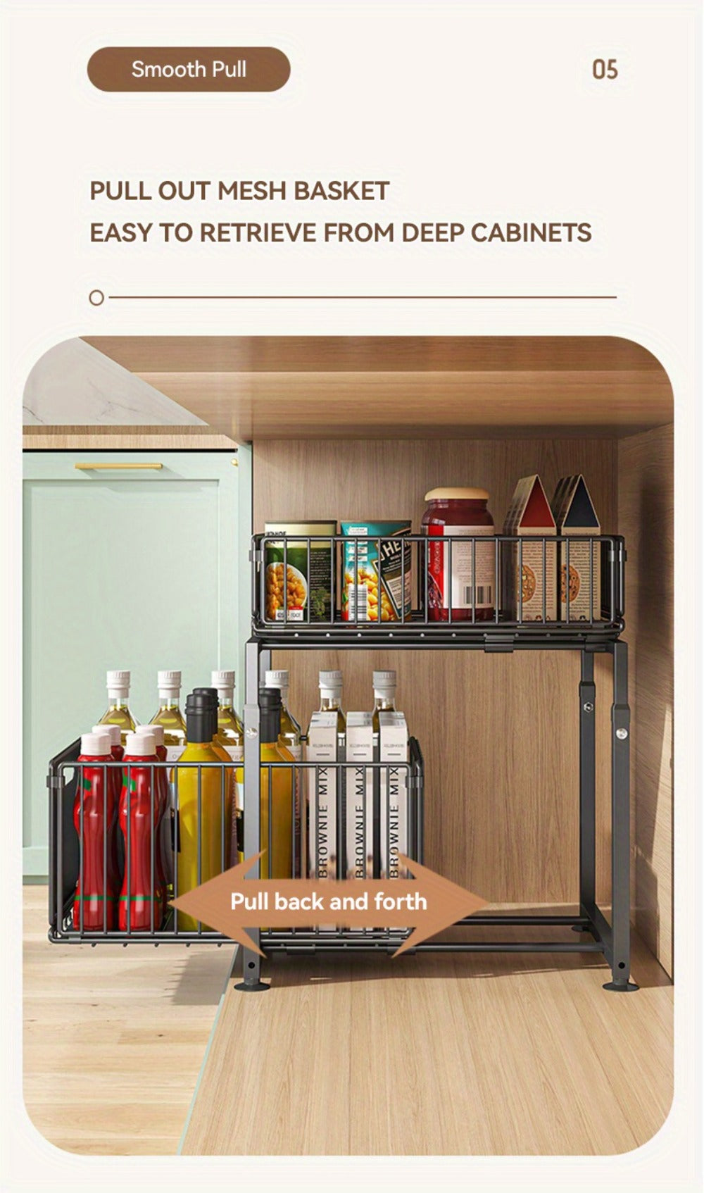 Under Sink Organizer 2-Tier Slide Out ¨C Heavy Duty Metal Cabinet Shelf, Adjustable Space-Saving Storage Rack for Kitchen & Bathroom Cabinets, Pull Out Drawer Organizer