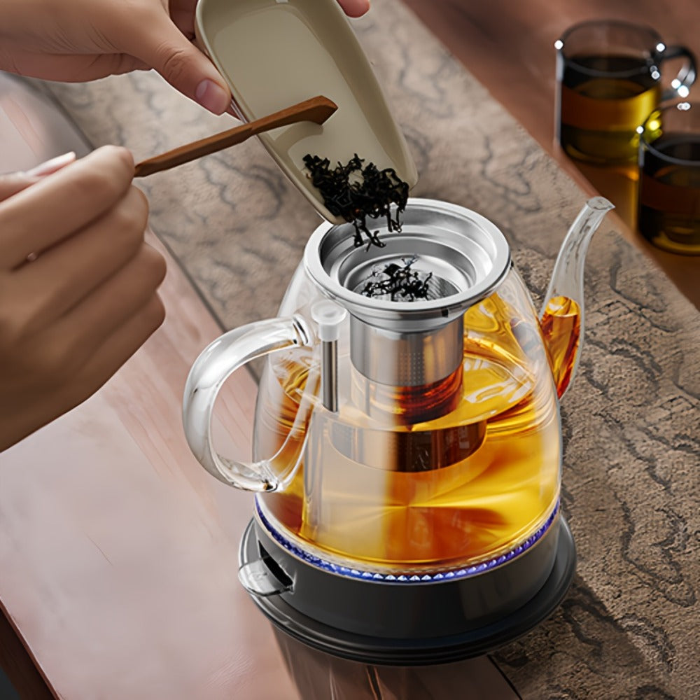 Pour Over Glass Electric Kettle with Removable Stainless Steel Tea Infuser ¨C 1L 33.81oz BPA-Free Dual-Purpose Hot Water Kettle for Tea & Coffee, Auto Shut-Off & Boil-Dry Protection, Elegant Countertop Design