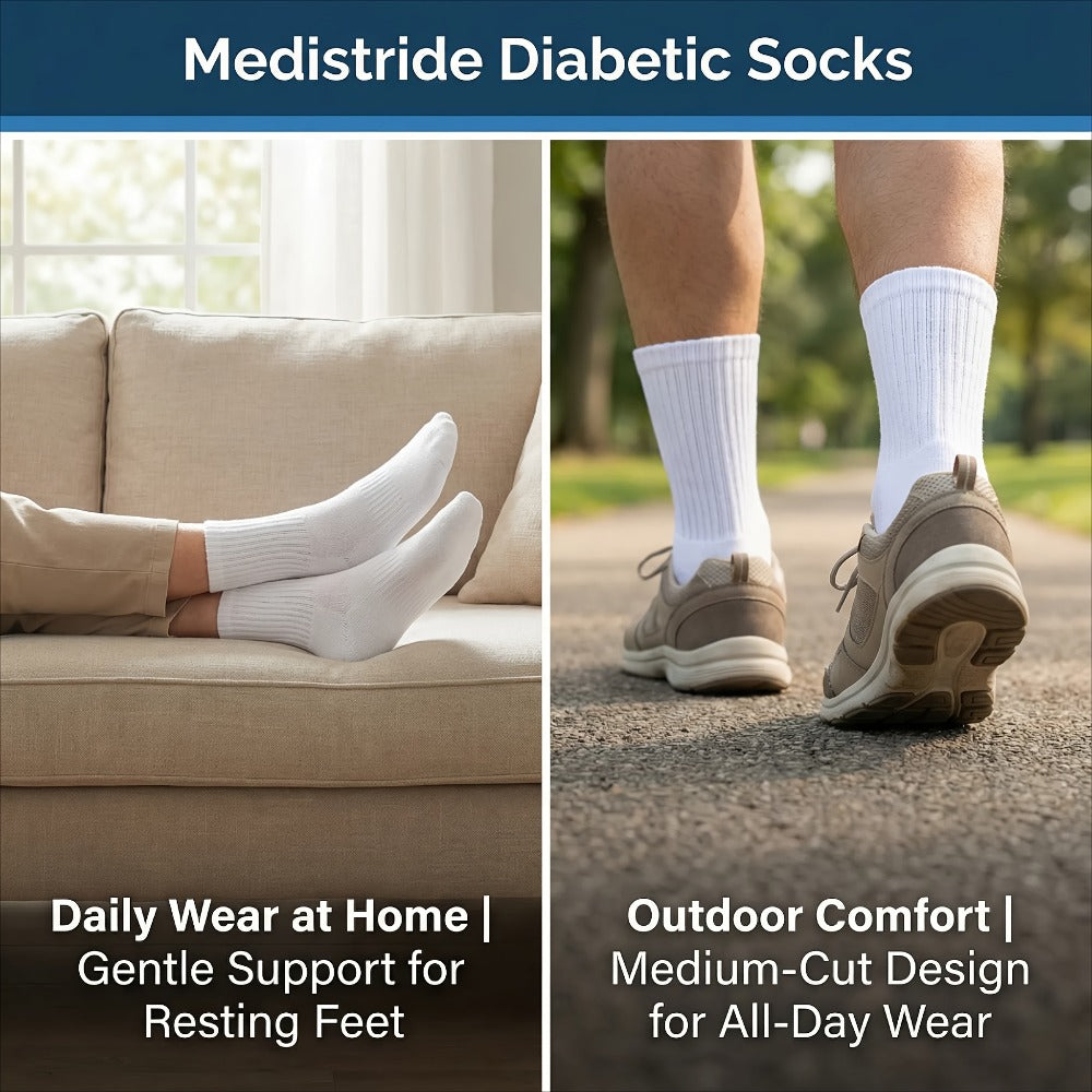 Multicolor Diabetic Crew Socks 12 Pairs Cotton Non-Binding Neuropathy Seamless Cushioned Loose Fit for Men Women Sensitive Feet Edema White Black Grey Size 9-11 10-13