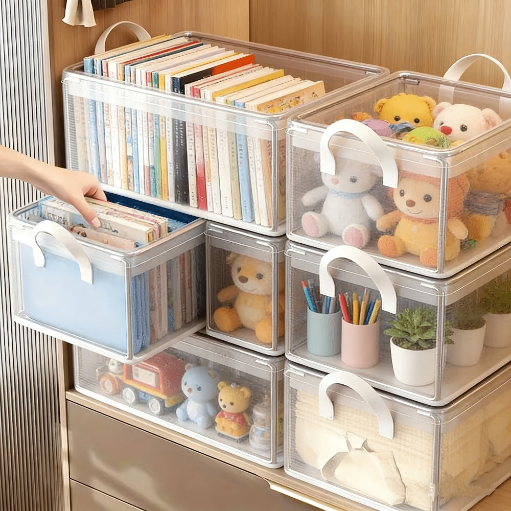 6pcs Foldable Storage Box with Steel Frame ¨C Transparent PVC Stackable Organizer for Clothes, Blankets & Cosmetics | Waterproof Under Bed Storage
