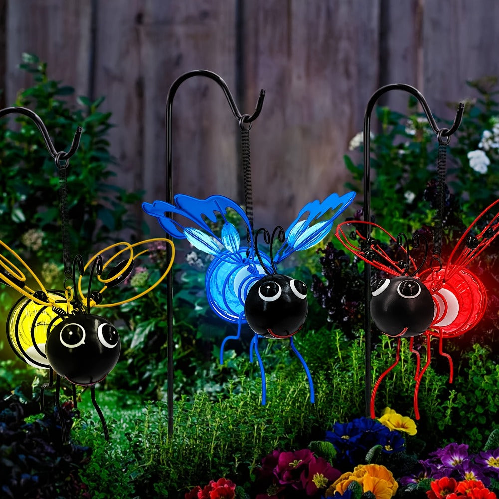 Solar Hanging Bee & Ladybug Lights Set of 3, Metal Decorative Solar Garden Lights ¡ª Outdoor Hanging Decor for Balcony, Garden, Living Room & Flower Shop | Red, Yellow & Blue