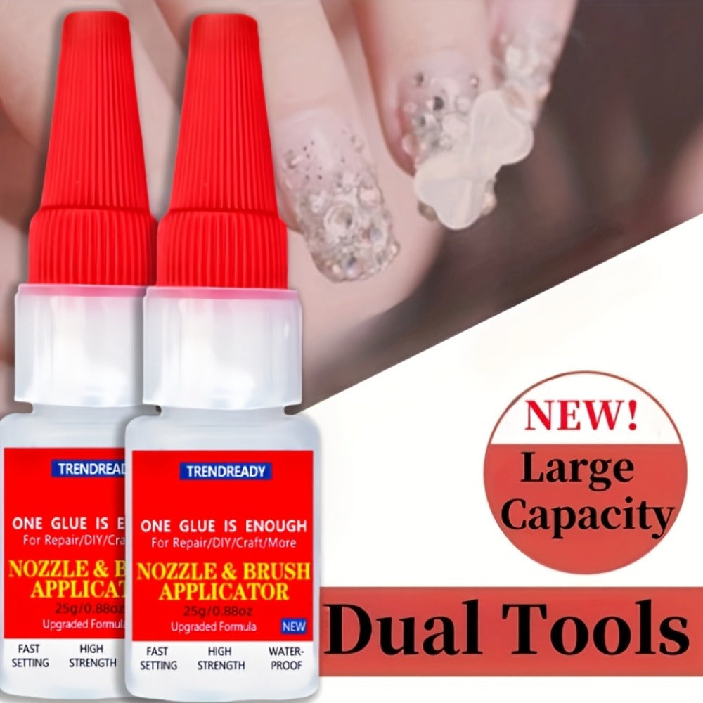 Nail Glue Salon Grade Super Glue 2-Pack ¨C Heavy Duty Clear Adhesive for Artificial Nails, Multi-Surface Repairs, Waterproof with Dropper & Brush, Non-Yellowing
