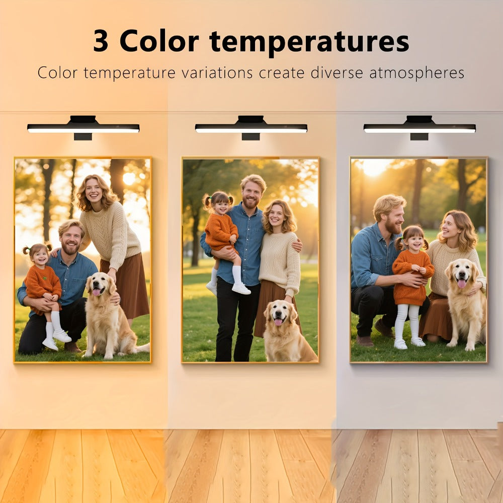 Picture Lights for Wall Battery Operated Rechargeable | Cordless LED Wall Sconce with Remote & 3 Color Temperatures ¨C Art Light for Painting, Frame, Gallery & Dartboard, Black