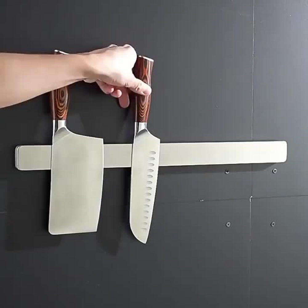 Magnetic Knife Holder Wall Mounted ¨C Stainless Steel Punch-Free Knife Strip Rack for Kitchen, Holds Chef Knife Santoku Bread Knife, No-Drill Knife Bar for Home Restaurant Kitchen Organization