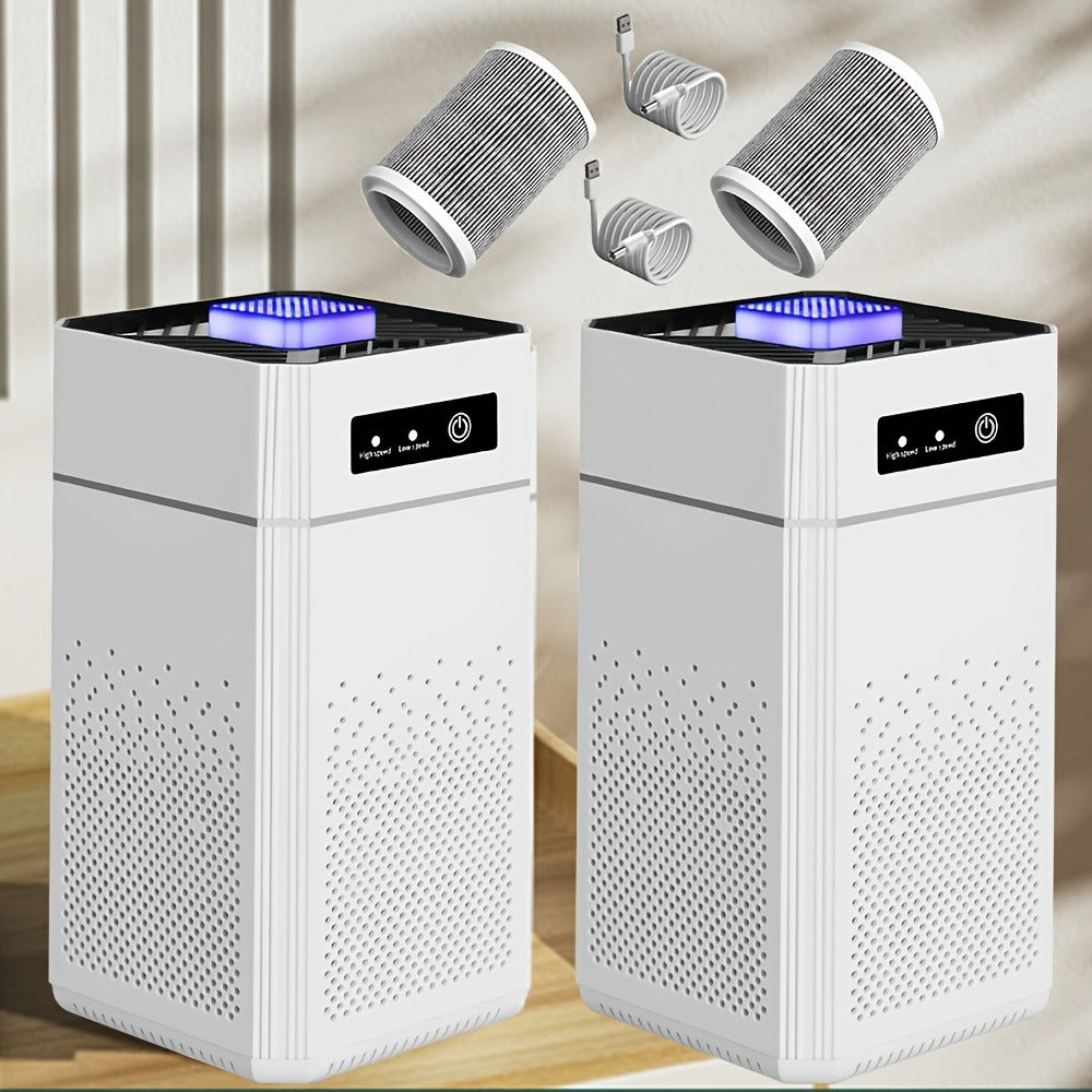 Air Purifier 2 Pack with Replacement Filters & USB Charging Cable ¨C Compact HEPA Purifier for Home, Bedroom, Office, Removes Odors, Dust & Allergens