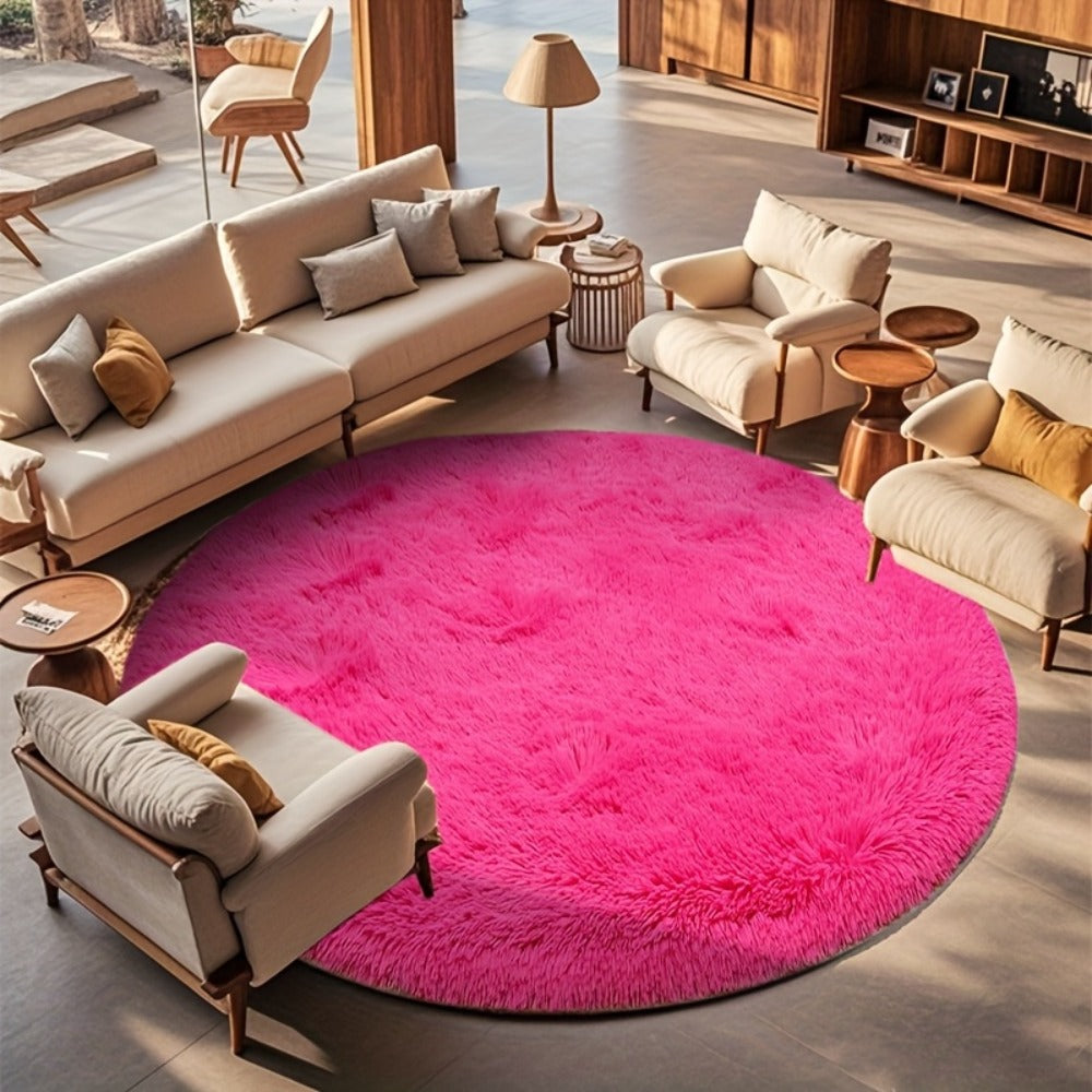 Round Faux Fur Area Rug - Soft Plush Circle Carpet for Living Room Bedroom, Machine Washable, Multiple Colors & Sizes