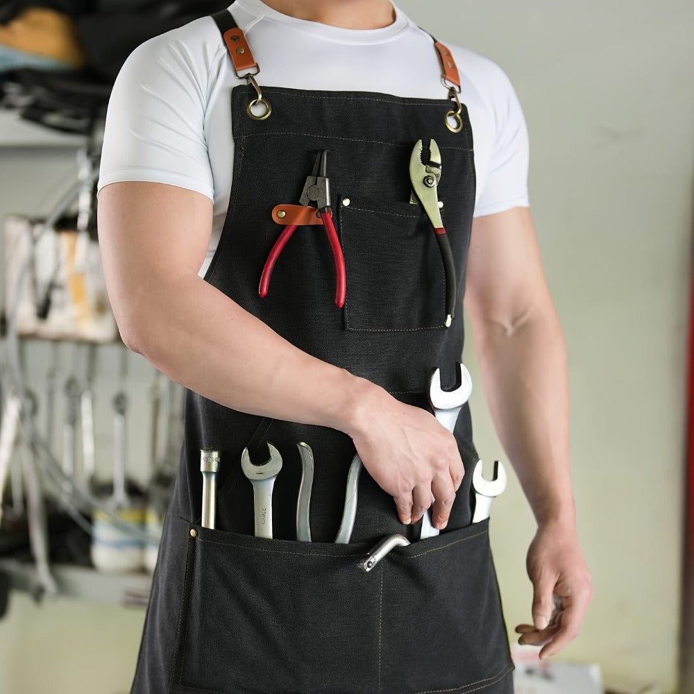 Chef Apron Crossback Canvas Work Apron with Extra Large Pockets for Men Women - Professional Kitchen Cooking BBQ Gardening Workshop Bib Apron Heavy Duty