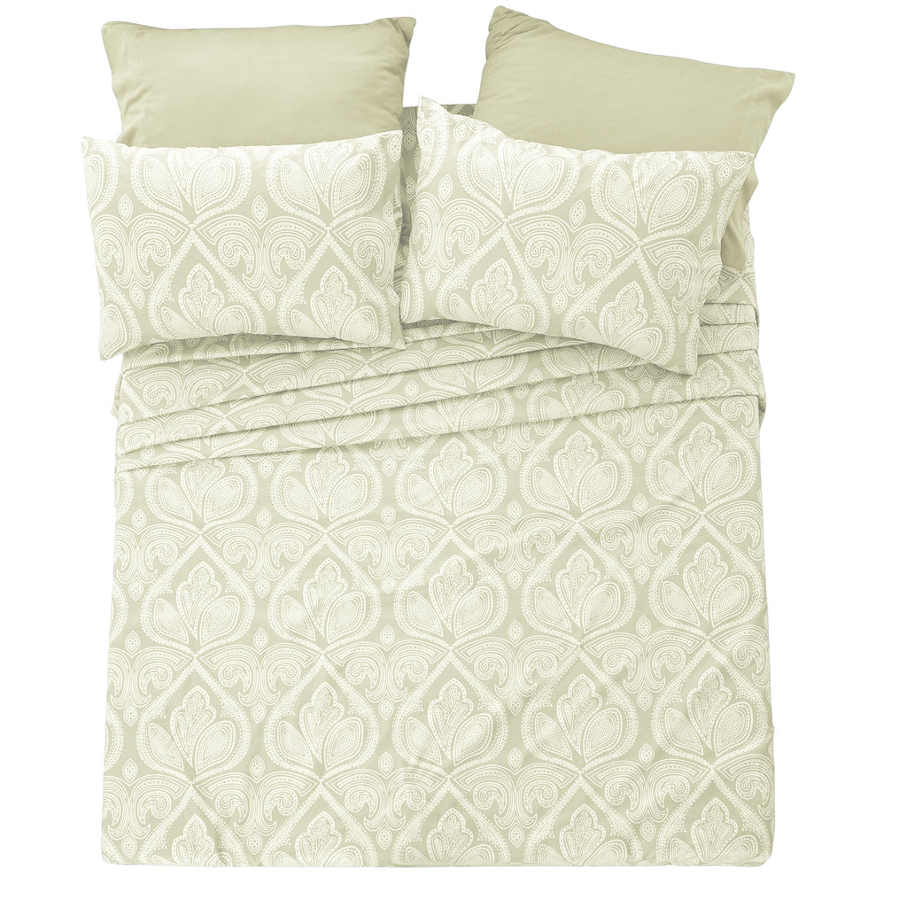 Paisley Bed Sheet Set 6-Piece Soft Brushed Microfiber Deep Pocket Fitted Sheet Wrinkle Free All-Season Comfort