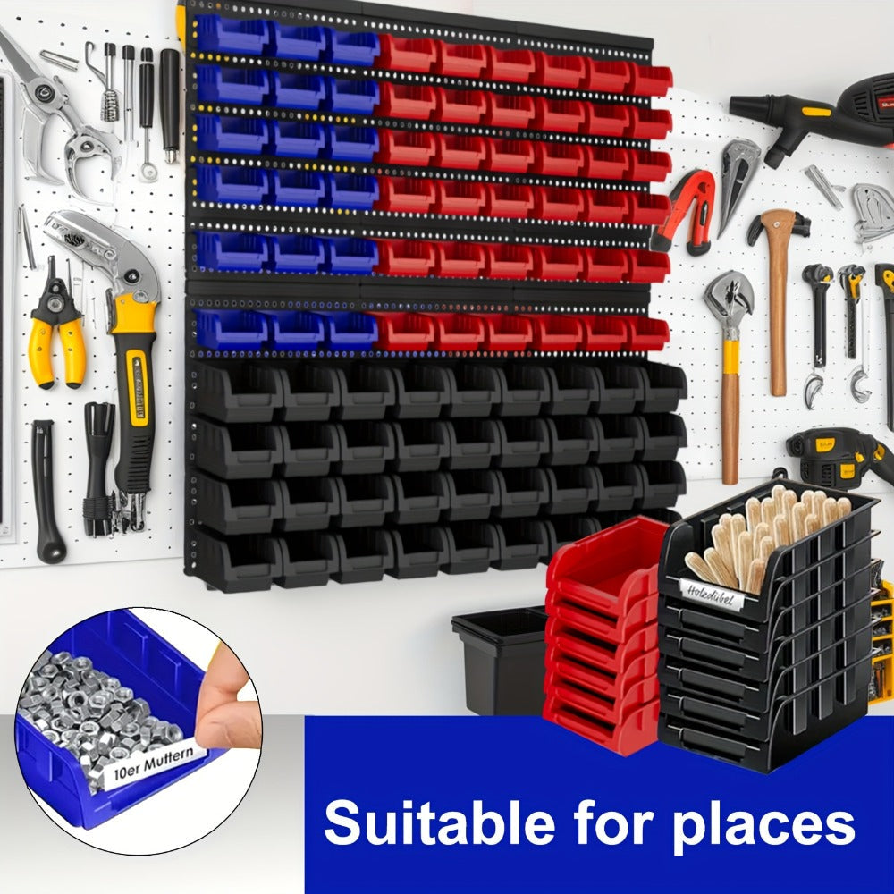 Wall Mounted Storage Bin Rack System ¨C Heavy Duty Small Parts Organizer for Screws, Nuts, Bolts & Nails | Stackable Garage Workshop Tool Storage Rack | 30/60/90 Bins Hardware Organizer