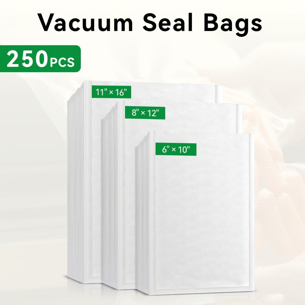 Vacuum Sealer Bags 250pcs - BPA-Free Food Storage Bags in 3 Sizes (6¡±x10¡±, 8¡±x12¡±, 11¡±x16¡±), Compatible with All Vacuum Sealing Machines for Meal Prep, Food Preservation & Sous Vide Cooking
