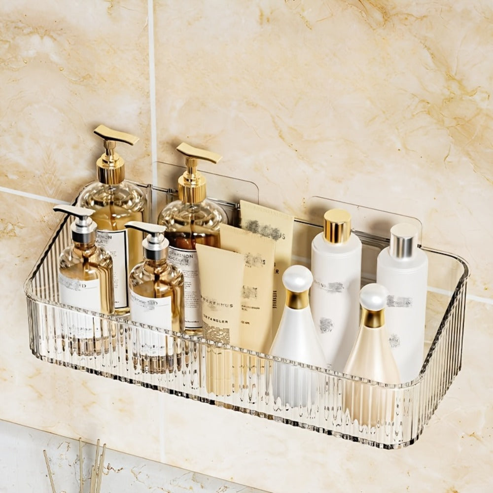 Wall Mounted Bathroom Shelf Storage Rack Organizer - Plastic Hanging Tray Basket Shampoo Shower Gel Holder | Gray Amber Green | Bathroom Storage and Organization Accessories